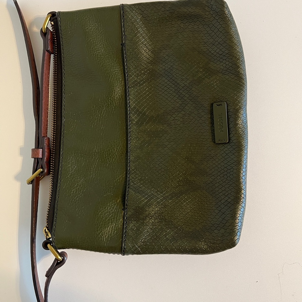 Fossil Olive Crossbody Bag with Textured Finish